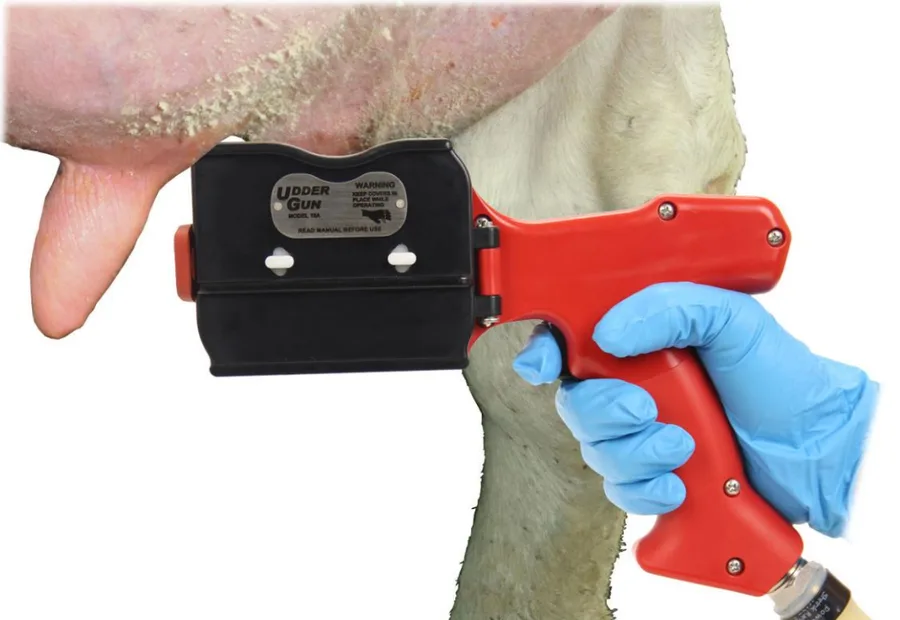Udder Gun air-operated cow-prep system